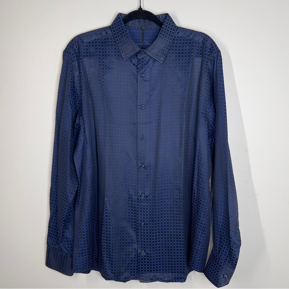VISCONTI BLACK amens XL Button Up Ling Sleeve Blue Dress Shirt